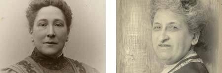 Links: Martina Kramers, bestuurslid Nieuw-Malthusiaanse Bond. Rechts: Aletta Jacobs, arts, introduceerde het pessarium in Nederland
