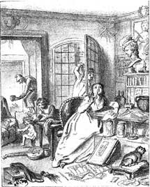 De Geleerde Vrouw, die haar kinderen en huishouden verwaarloosd ten gunste van intellectueel werk.  Van J.H. Ramberg  