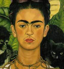 Kunstenares Frida Kahlo, trots op haar doorlopende wenkbrouwen, teken van Spaanse orgine.
